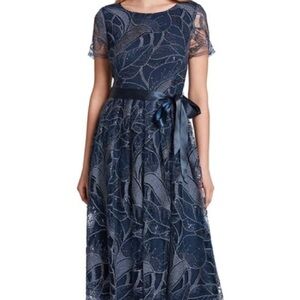 Tahari EMBROIDERED SEQUIN GOWN IN MIDNIGHT NAVY